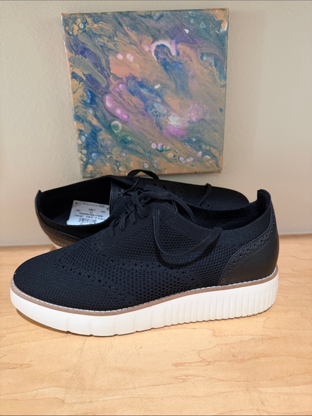NWT - Size 9B Ladies - Cole Haan - Black Knit Grand City Platform Oxfords